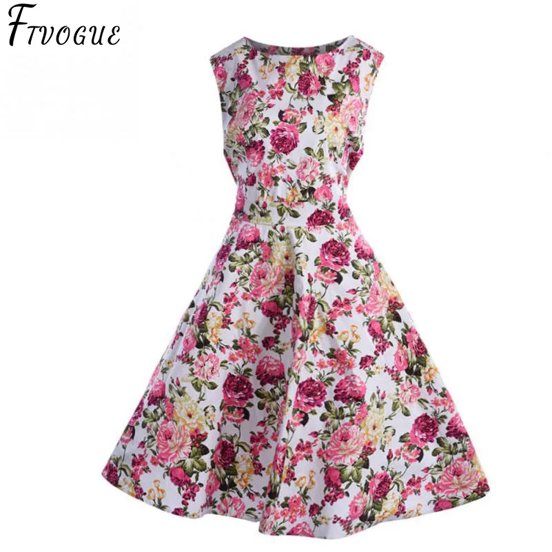 Летнее платье с цветочным принтом Розовое женское 2018 Туника без рукавов 50 s