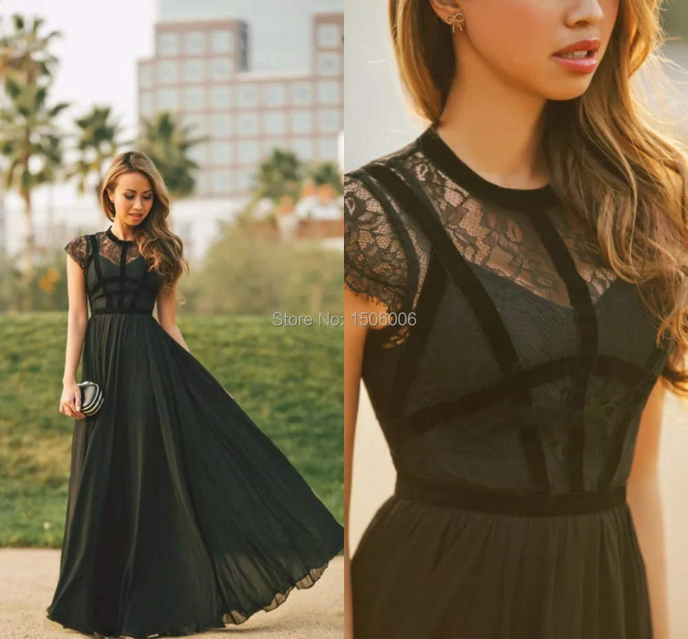 

O-neck Cap Sleeves Bridesmaid Dresses 2016 Cheap lace Long Maid Of Honor Chiffon bridesmaid Gowns Fast Shipping New dress AC040