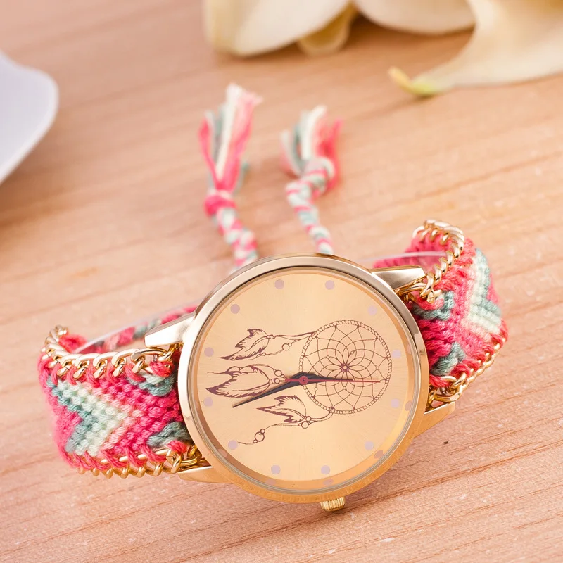 Ткать Мечтатель шар Pattern Женщины Часы Дамы Браслет Наручные Мода Платье