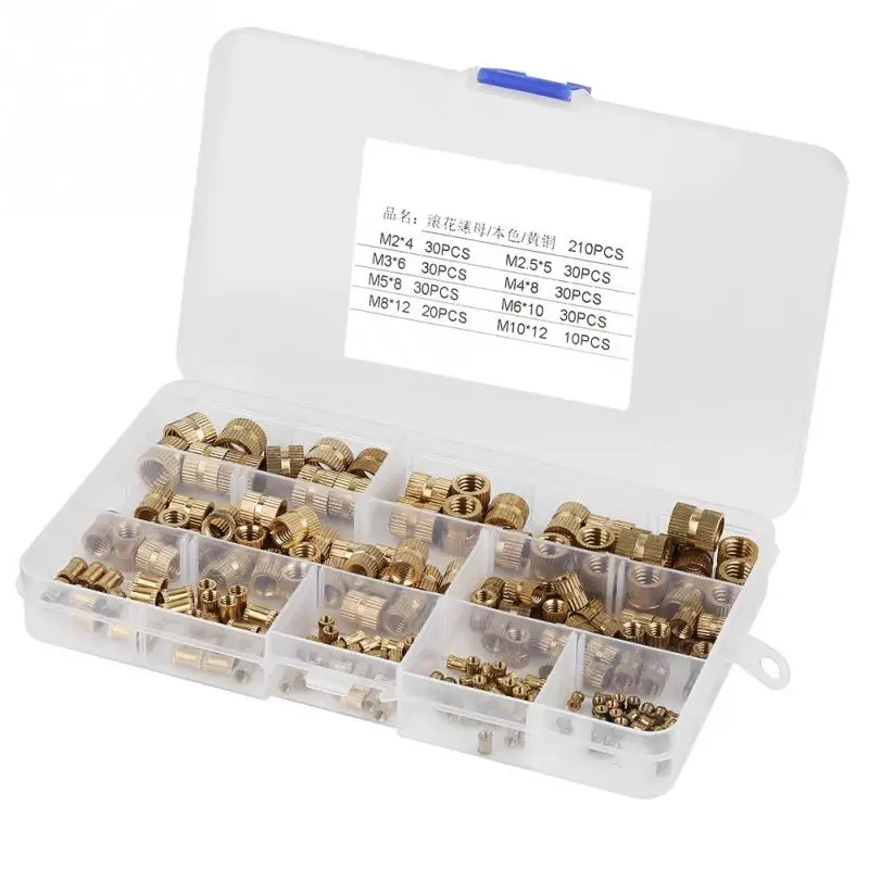 Knurled Nut Brass nuts Cylinder Threaded Round Insert Embedded Nuts 210Pcs/Set | Обустройство дома