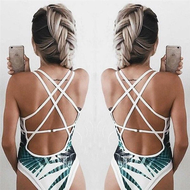 One-piece Beachwear Bodysuit 2018 Summer Deep V-neck Bandage Push up Monokini New High Cut Floral Printing Bathing Suit | Женская одежда