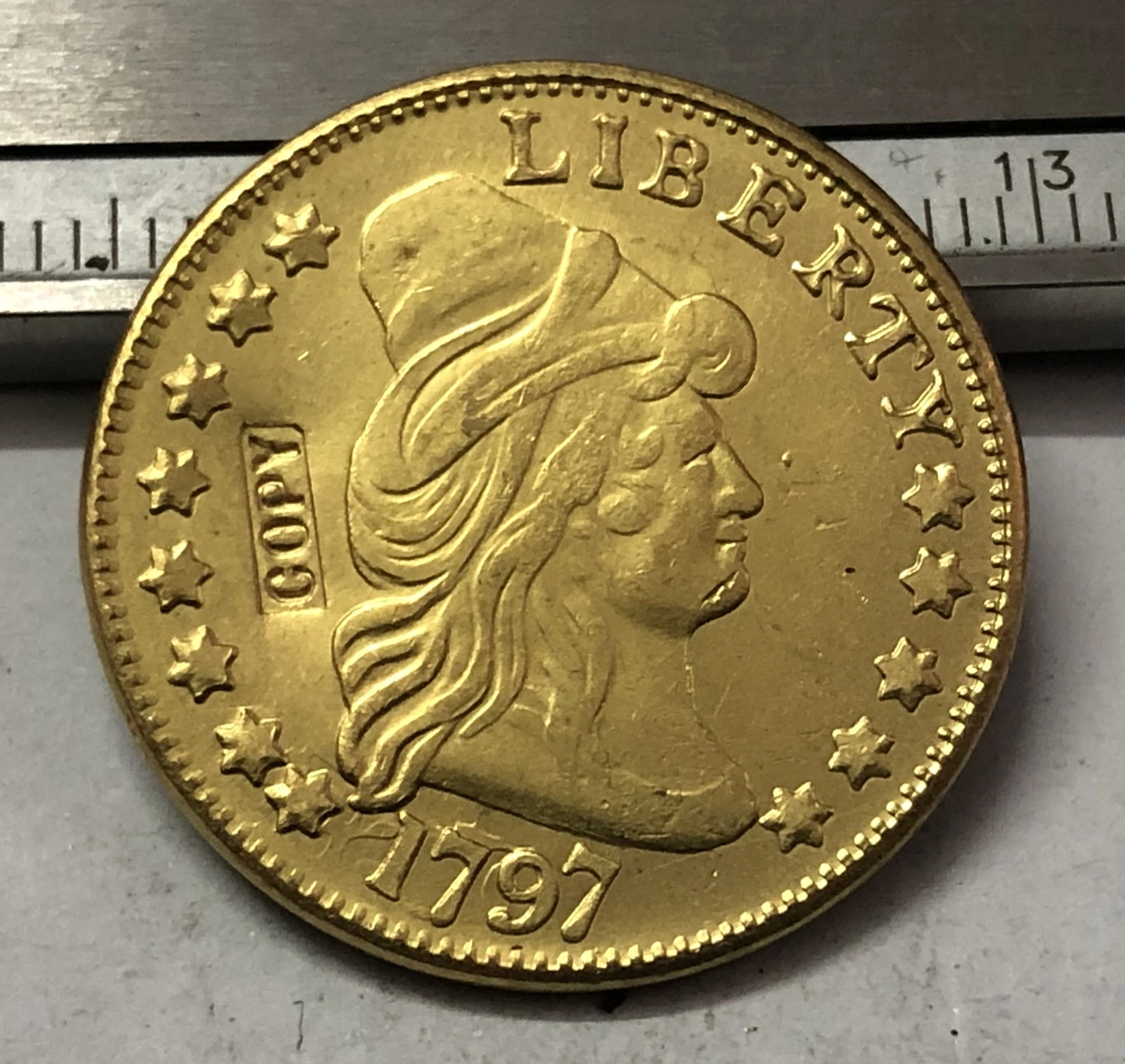 

1797 US TURBAN HEAD $5 24K gold plated Dollar Exact copy ( Plain Eagle on Reverse)