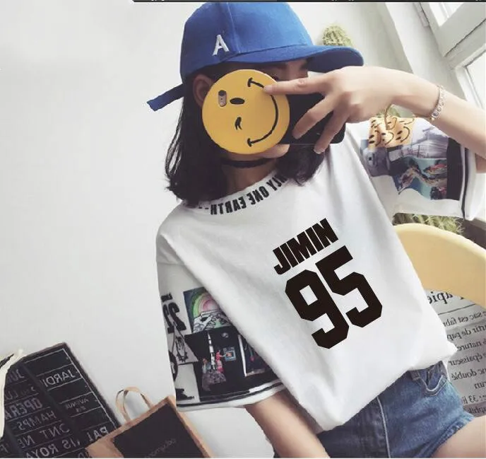 Kpop/Модная Летняя футболка с мультяшными рукавами в стиле Харадзюку женская