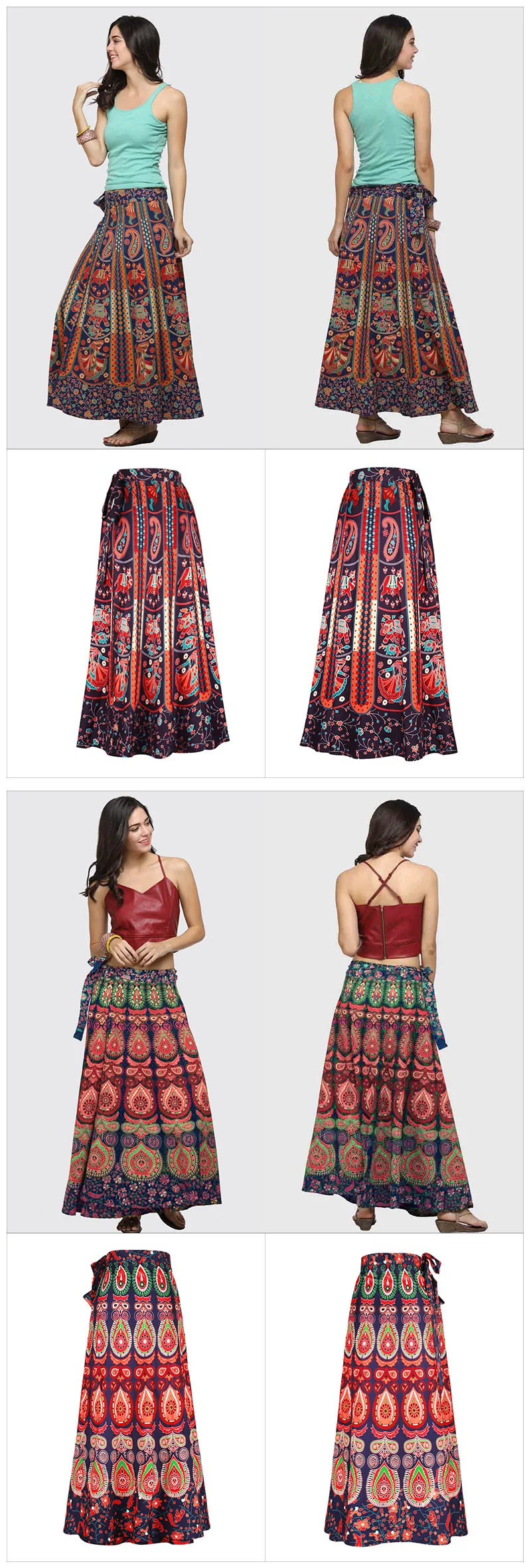 Fashion Bohemian Style Flower Printed Dress Women High Waist Long Skirt Indian Pakistan Clothing Party Femme Sexy African Outfit