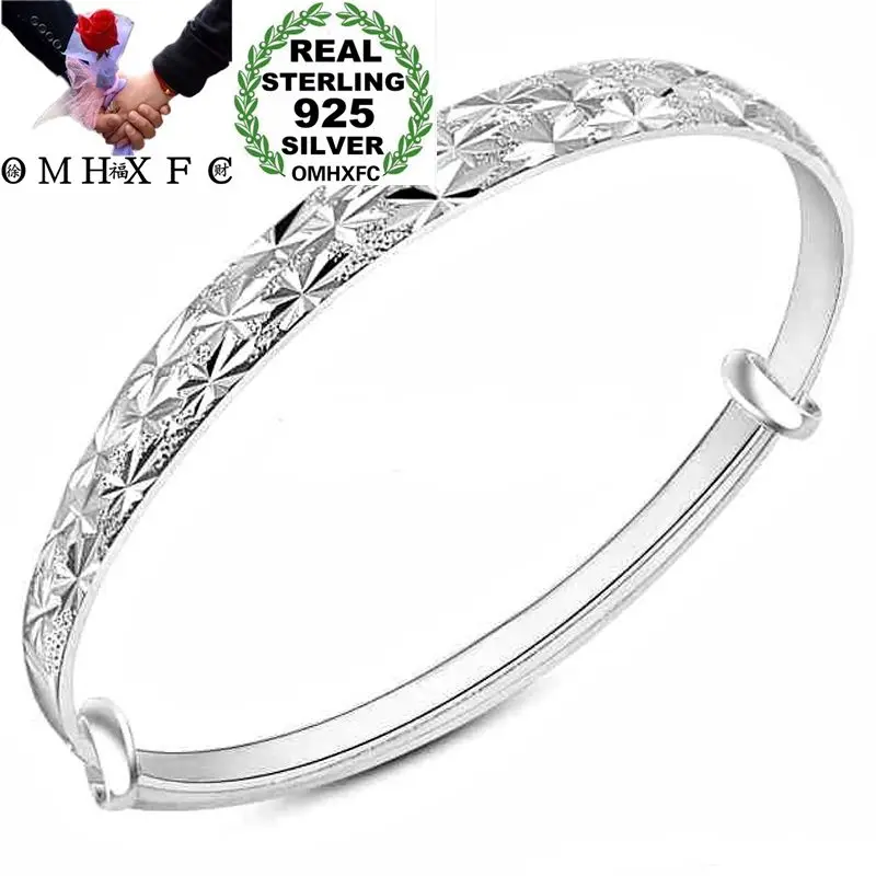 

OMHXFC Wholesale European Fashion Woman Girl Party Birthday Wedding Gift Full Stars 925 Sterling Silver Bangles Bracelets BE138