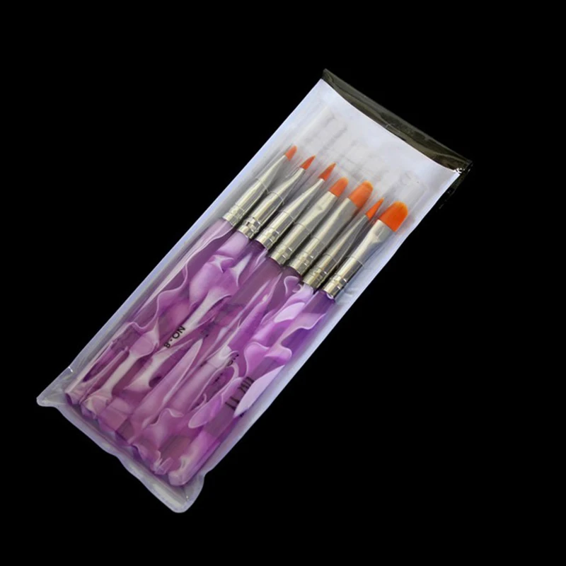 

GAM-BELLE 7Pcs/Set Nail Art Brush Set UV Gel Brushes Extension Builder Liner Painting Flat Crystal Drawing Pen Manicure Tool