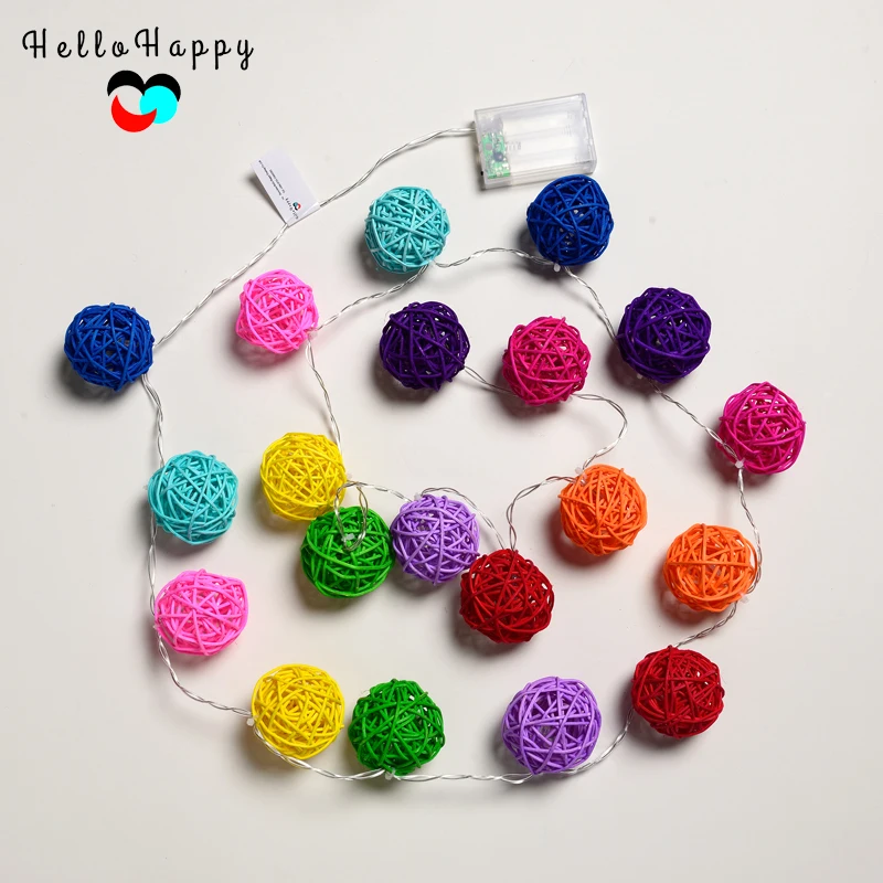 2 светодио дный м 20 ротанга светодиодная гирлянда на батарейках тайские фонари