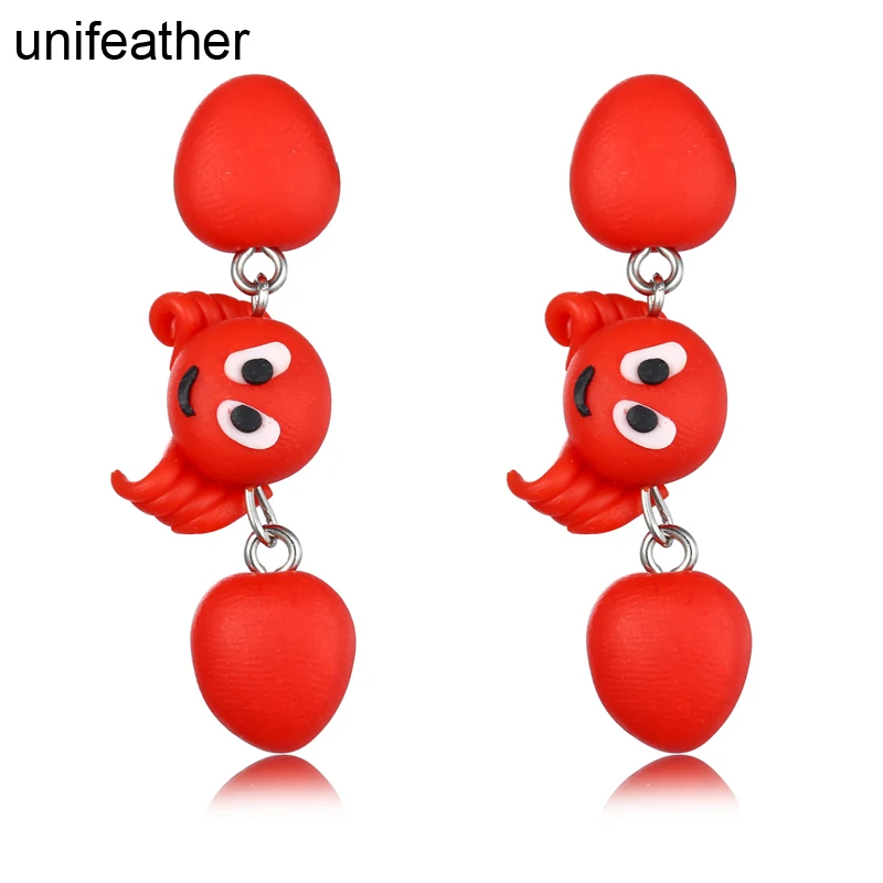 Unifeather милые красные серьги гвоздики ручной работы из полимерной глины для