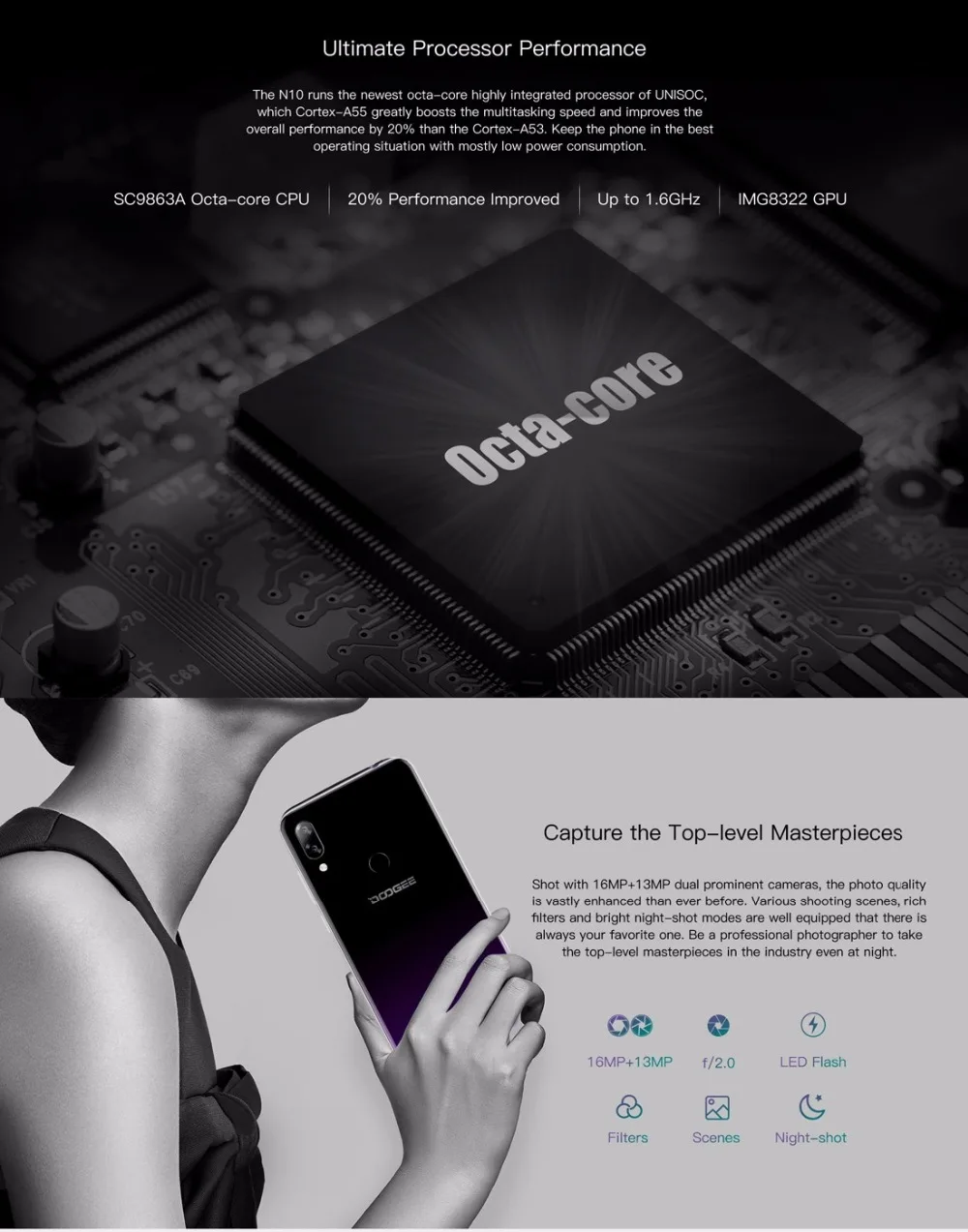 DOOGEE N10 мобильный телефон 16.0MP фронтальная камера 3360 мАч Android 8 1 4G LTE Восьмиядерный 3