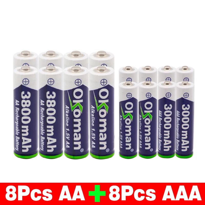 Белый Okoman 1,5 V AAA 3000mAh Щелочная аккумуляторная батарея+ 3800 mAh AA щелочная батарея для Светодиодный светильник игрушечные Часы MP3-плеер - Цвет: Белый