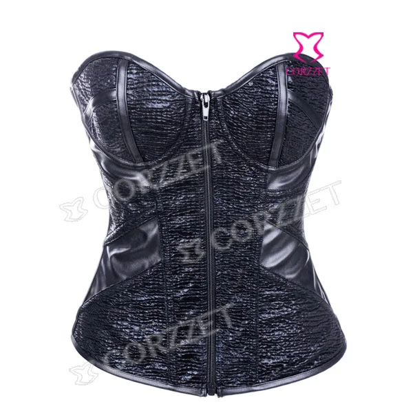 2953 ослепительный цвет металлик ПВХ кожа Overbust Бурлеск корсет на молнии пуш-ап