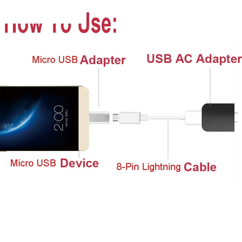 8-контактный Lightning (мама)-Micro USB разъем адаптера конвертера для телефонов на базе