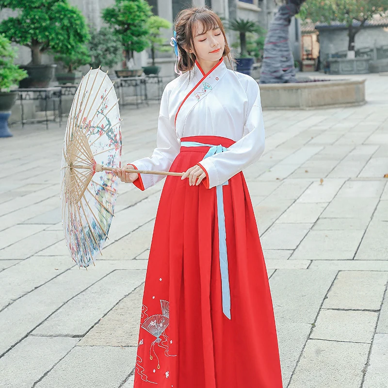 Hanfu Женский китайский стиль студенческий костюм династии Хань женский народный
