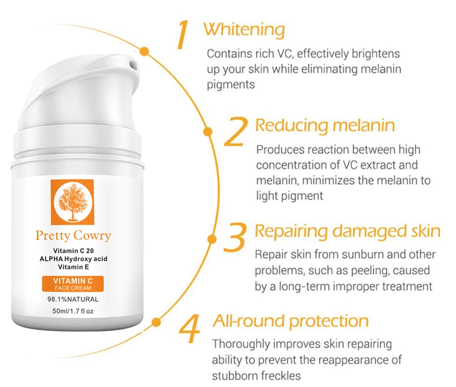 

Vitamin C Whitening Face Cream Removing Dark Spots Freckle Ageless Skin Care Anti Winkles Anti-Aging Hyaluronic Acid E