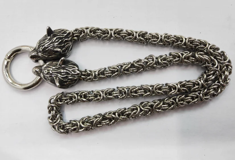2 Men stainless steel Wolf head norse viking amulet thor hammer pendant necklace handmade chain - Окраска металла: 2