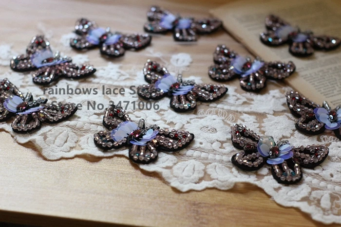 4pieces/lot Hand-beaded Multicolor Crystal Butterfly 3D Bright Patches Clothes DIY iron patches for clothing reversible sequin | Дом и сад