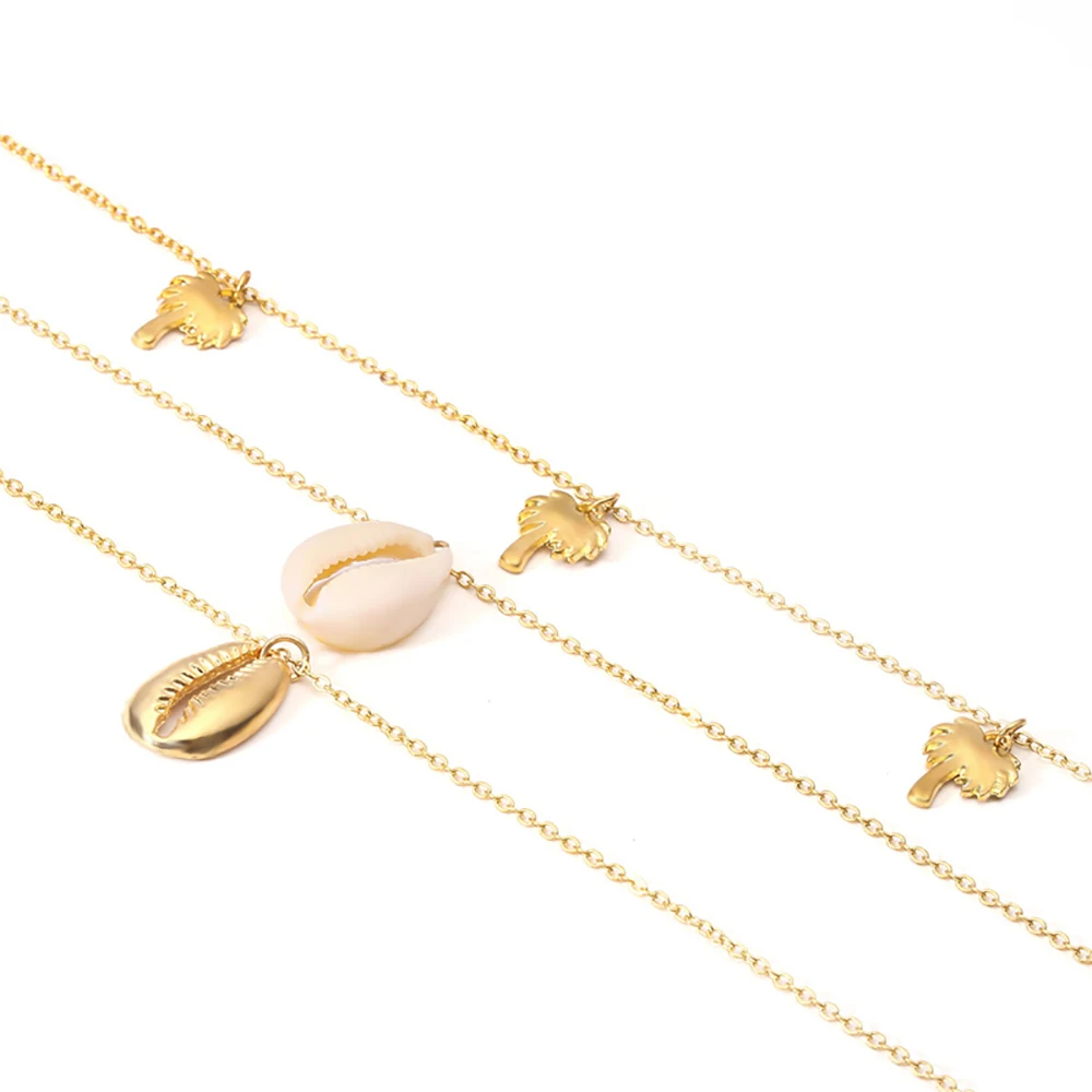 Bls-miracle 2018 New Boho Multi-layer Necklace For Woman Coconut Tree Pendant Alloy Shell Choker Jewelry Drop shipping | Украшения и