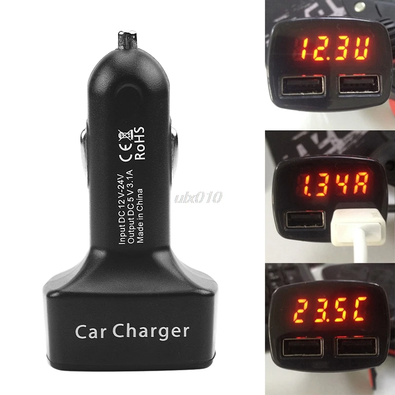 Автомобильное зарядное устройство с двойным USB портом светодиодный индикатор