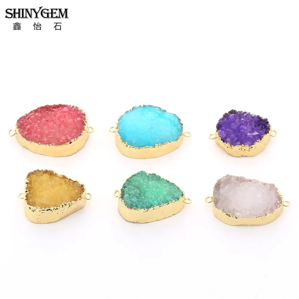 ShinyGem Druzy камень кулон DIY шармы-соединители золотое покрытие много цветов