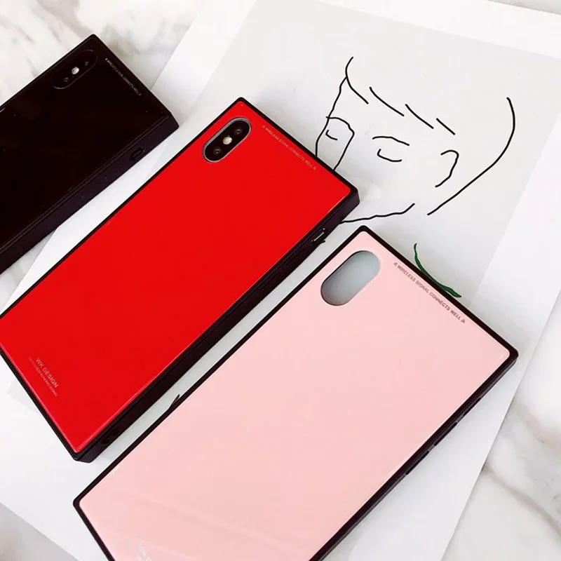 Модное квадратное закаленное стекло чехлы для телефонов для iPhone X XS Max XR 8 7 6 6S Plus полная защита взрывозащищенное Закаленное покрытие