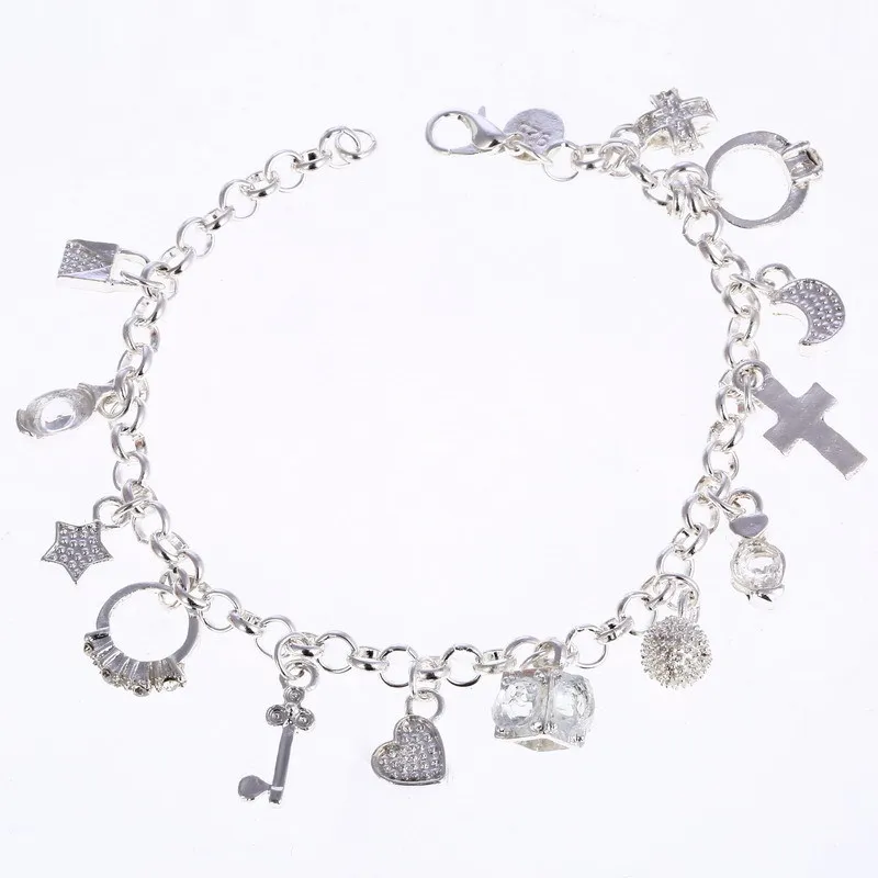925 Free Shipping Silver Bracelet Bangle Luxury Fashion Jewelry 13 Pendants Bracelet/advaivca avaajmha | Украшения и аксессуары
