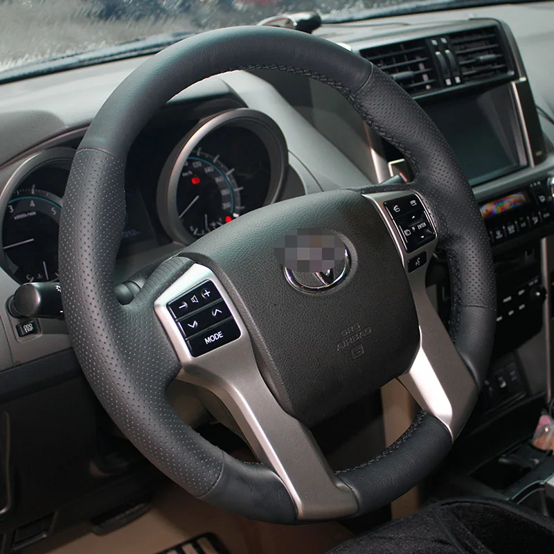 Блестящие пшеницы вручную сшитый черный кожаный руль покрытия для Toyota Land Cruiser Prado