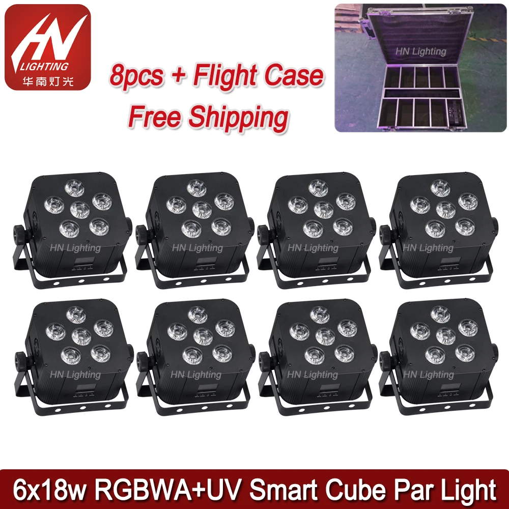 

8pcs Battery uplights 6*18W RGBWA + UV 6in1 LED Par Light Wireless with App Control