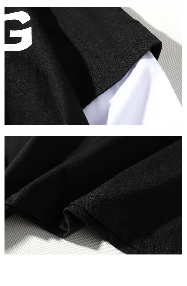 Una Reta T-Shirt Men Spring New Brand Hip-Hop Letter Splicing Tee Top Fake Two Pieces Long Sleeve Streetwear Men T Shirt