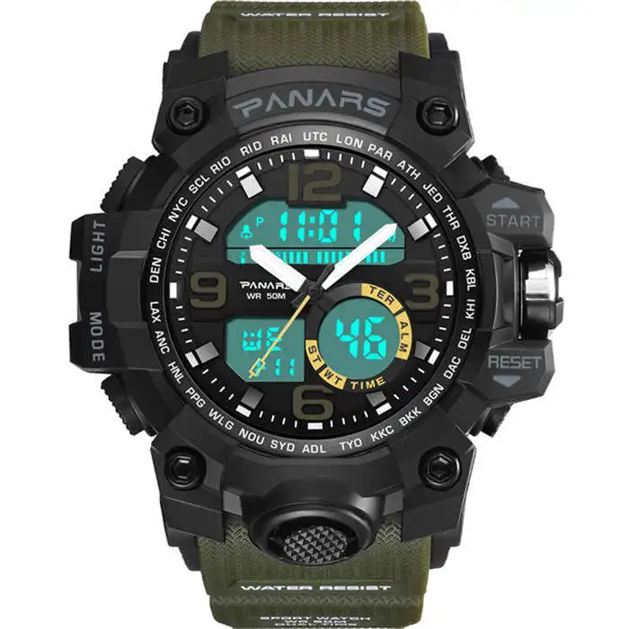 green without box PANARS мужские часы цифровые спортивные наручные часы для мужчин G стиль будильник шок хронограф часы мужские 8011 - Цвет: green without box