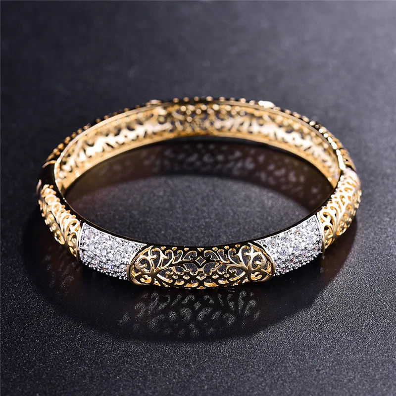 Женский полый браслет BUDONG золотого цвета с кристаллами циркония XUZ016 | Украшения и