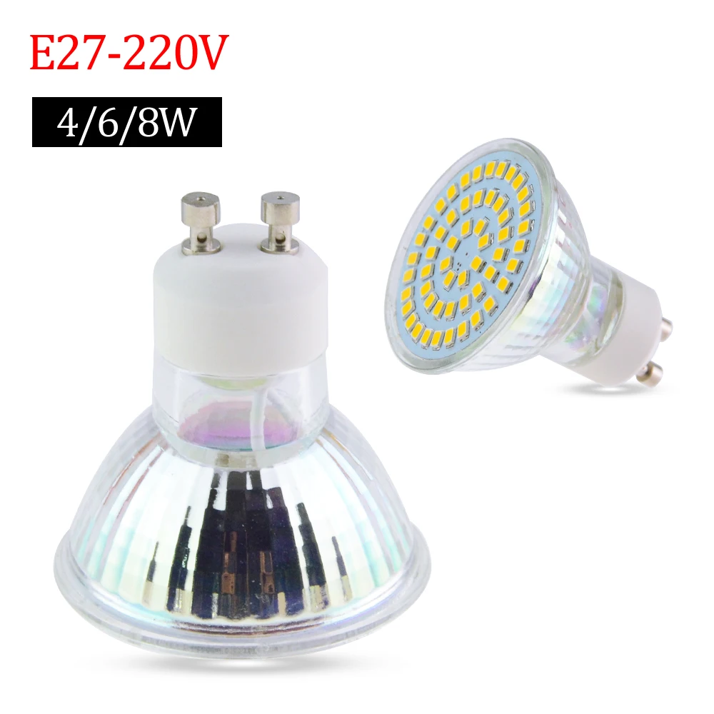 Сверхъяркая Светодиодная лампа направленного света 4 Вт 6 8 Bombillas 2835 SMD GU10 E27 MR16