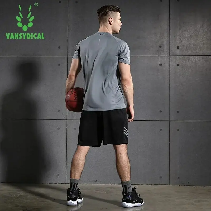 Vansydical фитнес костюм для бега спортивный мужчин короткий рукав + шорты набор