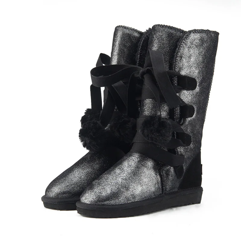 Black JXANG/классические женские зимние сапоги; кожаная зимняя обувь; bota feminina botas mujer zapatos; женские водонепроницаемые зимние сапоги - Цвет: Black
