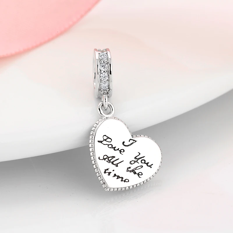 Горячая 925 пробы Серебряный подарок I Love you все время Сердце Подвески подходят Pandora Шарм Diy браслет из бисера Изготовление ювелирных изделий
