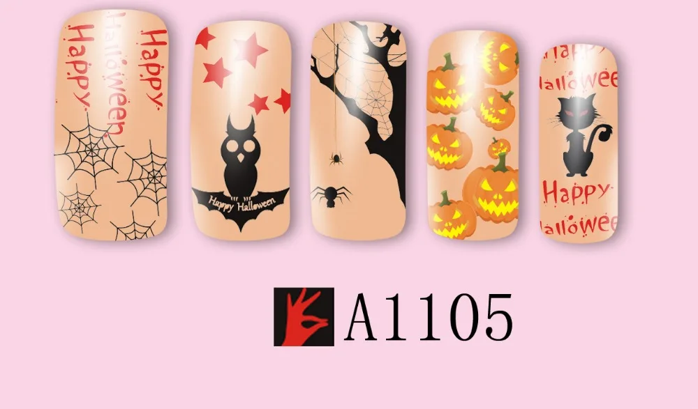 12 упак./лот переводка NAIL ART наклейки на ногти татуировки слайдера полное покрытие Хэллоуин Сова призрак вампира A1105-1116