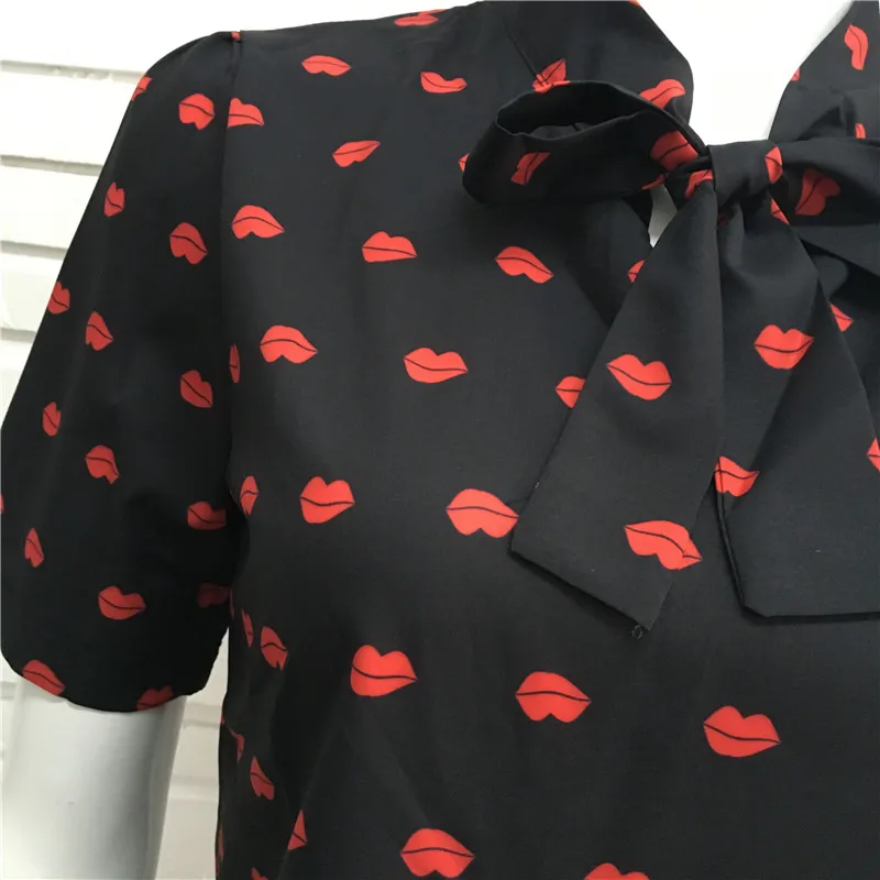 Женская шифоновая блузка с принтом Красного рта элегантная рубашка коротким