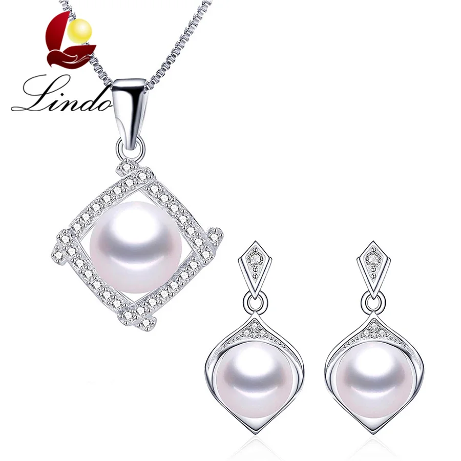 High Quality AAAA Natural Freshwater Pearl Jewelry Sets Women Elegant 925 Sterling Silver Pendant+Drop Earrings 2017 New Arrival | Украшения