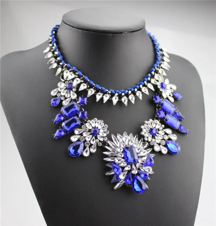 Весна 2014 новый дизайн shourouk ожерелье ювелирных изделий синий кристалл люкс