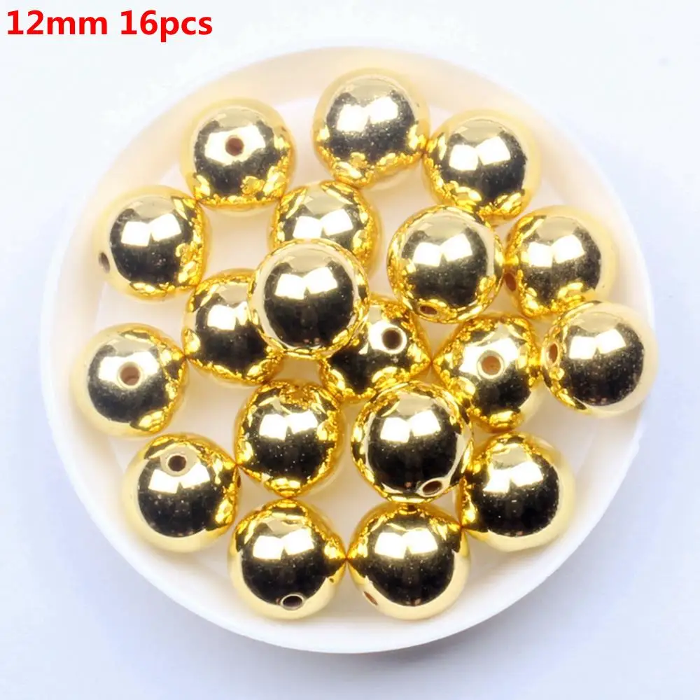 Gold 12mm Золото Серебро Имитация Жемчуга круглой формы прямое отверстие эпоксидные спейсеры для ювелирных аксессуаров CCB УФ покрытие страз много размеров - Цвет: Gold 12mm