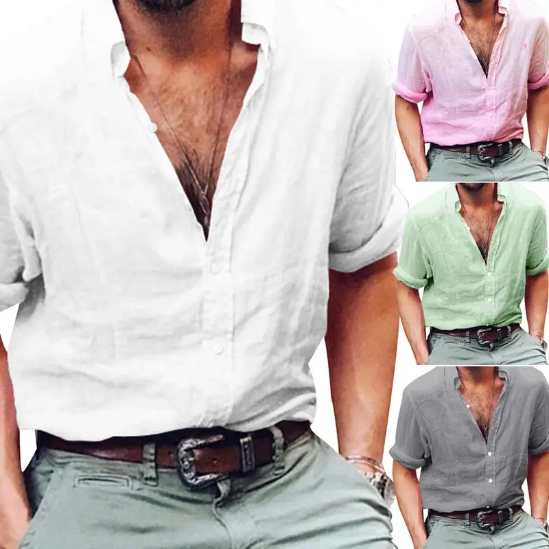 Мужская рубашка для йоги размера плюс белая однотонная туника на пуговицах с