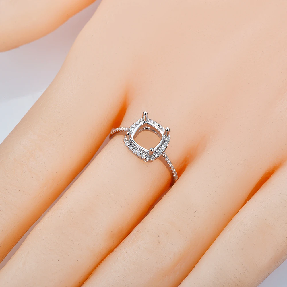 Caimao Halo Кольцо 7 мм Подушка твердая 14 к белое золото натуральный Проложить Набор H SI АЛМАЗ Semi Mount настройки