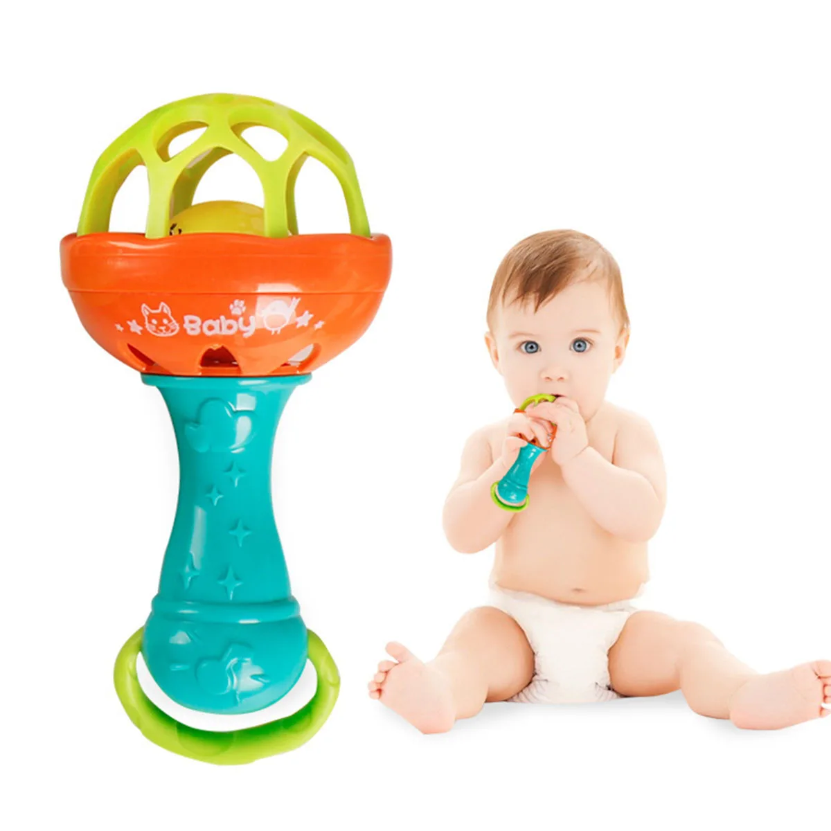 

Baby Rattles Mobiles Toys Musical Intelligence Grasping Gums Teether Plastic Hand Bell Hammer Rattle Stroller Toy Educational