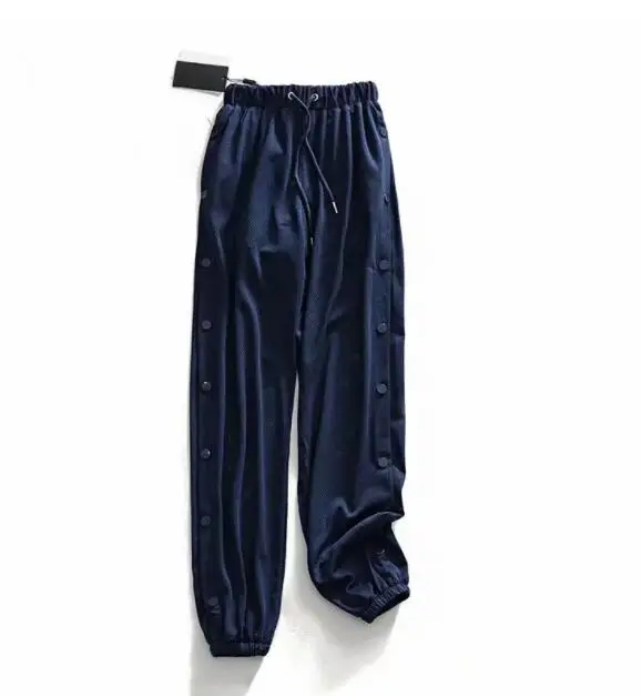 Брюки размера плюс в стиле панк-рок, уличная одежда, Harajuku Pantalon Femme, черные, синие, с боковыми пуговицами, женские брюки-карго - Цвет: Синий