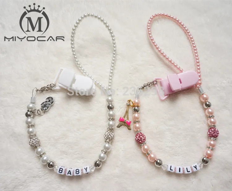 

MIYOCAR Personalised -Any name Bling silver rhinestone pacifier clips/soother chain holder Dummy clip/Teethers clip for baby