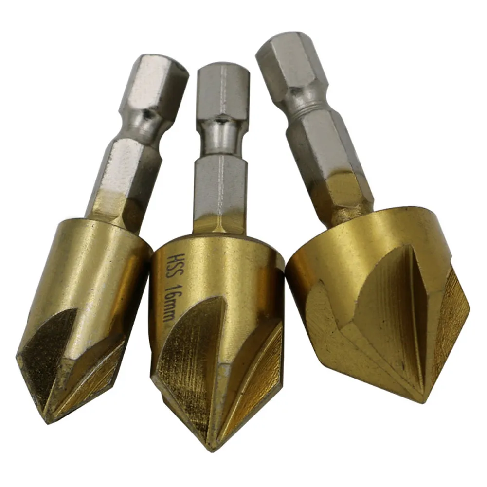 

6pc Hex Flute Chamfer Metric HSS Titanium Countersink Drill Bit Set Woodworking 6mm-19mm for Low Hardness of wood The Workpiece