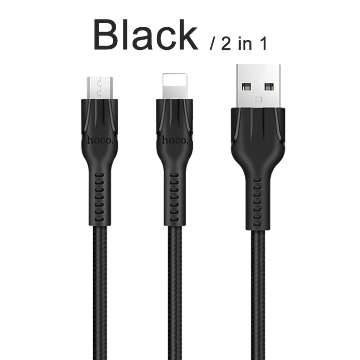 3 в 1 Micro usb type-C кабель для iPhone 8X7 6 6S Plus samsung Xiaomi huawei 1,2 м 2 в 1 USB кабель для быстрой зарядки шнур для передачи данных - Цвет: 2 in 1 Black