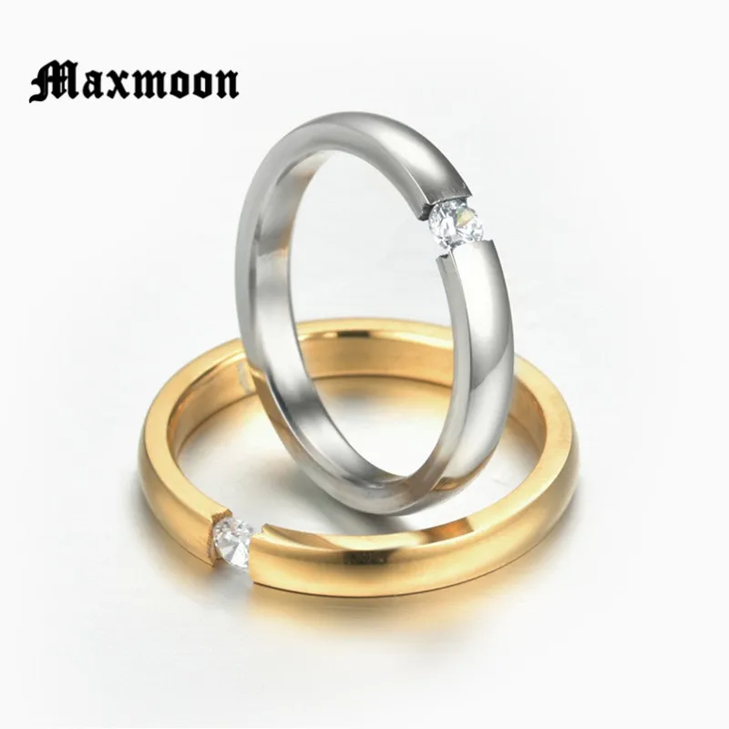 Женское Обручальное Кольцо Maxmoon из нержавеющей стали 2 мм с фианитами и