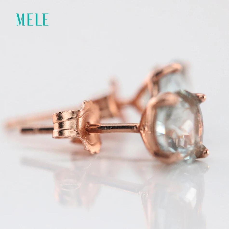 Серьги из натурального аквамарина круглые 6 мм * светло голубой цвет и красивый