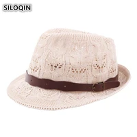 siloqin summer mesh breathable curled fedoras hats for men and women panama knitted fashion ventilation jazz beach hat unisex