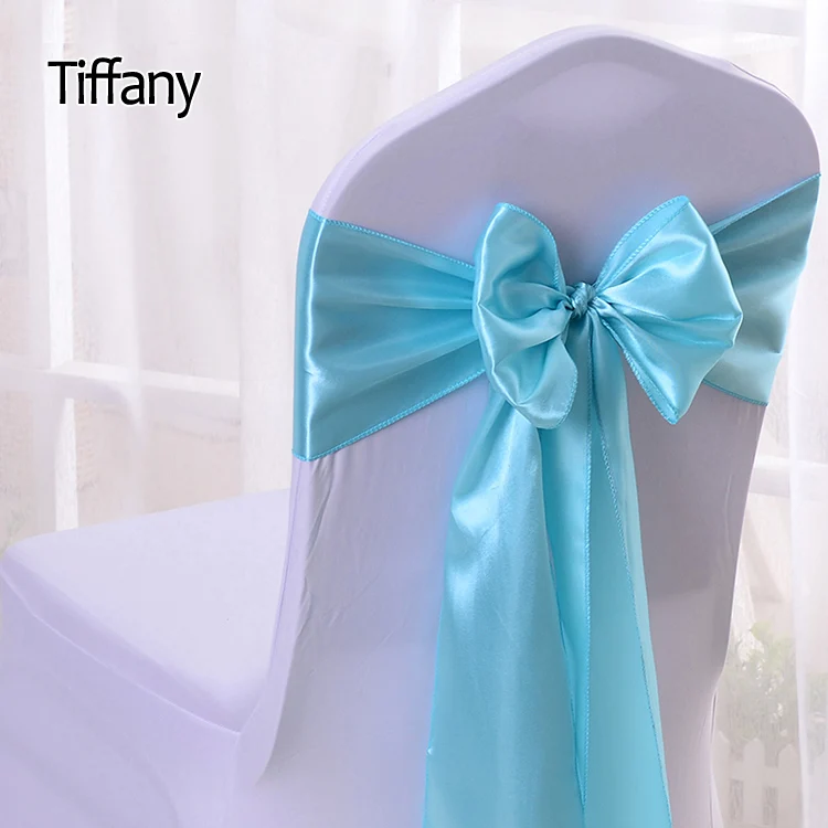 Tiffany YRYIE 25 шт./лот шелковая атласная лента бант стул пояса для банкета стул Свадебная вечеринка украшения повязка на стул - Цвет: Tiffany
